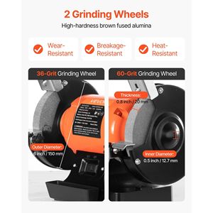 Smerigliatrice da banco ad alta velocità da 6 pollici con motore a induzione da 450W (grana 36/60) per una molatura efficiente - Product Image 3