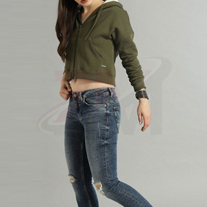 เสื้อฮู้ดครอปทรงสลิมฟิตสำหรับผู้หญิง ผ้าฝ้ายฟลีซเนื้อนุ่ม 100% สวมใส่สบาย มีซิป ฮู้ดครอปสำหรับผู้หญิง กำลังเป็นที่นิยม - Product Image 5
