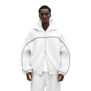 Sudadera con capucha y cremallera para hombre, de felpa francesa de 500 GSM, con logo frontal personalizado, estampado en relieve y ribete en contraste. - Product Image 1