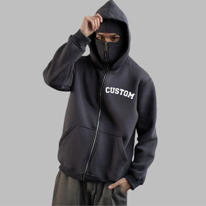 Mens Full Zip Hoodie With Built In Face Mask Heavyweight Hooded Sweatshirt Tactical Streetwear Jacket - Product Image 5