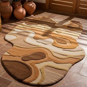 Custom Irregular Shaped Wool Hand Tufted Rug Curvy Asymmetrical Accent <b>Floor</b> <b>Mat</b> <b>for</b> Modern Studio - Product Image 1