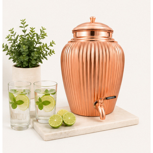 Distributeur d'eau artisanal en cuivre pur, design martelé élégant, réservoir de stockage d'eau ayurvédique avec robinet anti-fuite - Product Image 2