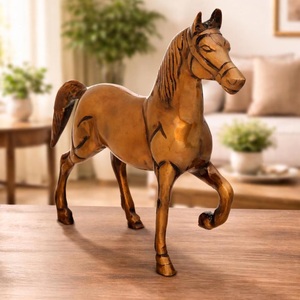 SHUBHAM <b>Vintage</b> Brass Horse Figurine Gold Plated Animal Sculpture Polished Tabletop <b>Decor</b> for Home - Product Image 1