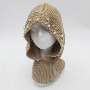Cream Knitted Pearl Hooded Ear Muffs <b>Women</b> Winter Warm Face Cover - Product Image 4
