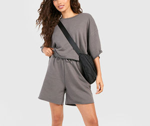 Custom Own Design T Shirt and Shorts Women French Terry Distressed Oversized T-shirt and Raw Hem Shorts 2 Piece <b>Set</b> For Womens - Product Image 3