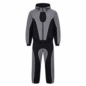 OEM Unisex Reflective Piping Windbreaker Shorts Set – Custom High Quality Zip-Up <b>Jacket</b> & <b>Lightweight</b> Nylon <b>Summer</b> Tracksuit - Product Image 3