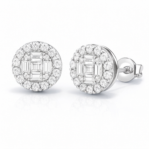 Élégantes boucles d'oreilles clous en or blanc massif 10K, serties de diamants baguette de laboratoire, style cluster glacé, tendance, pour fiançailles et soirées, cadeau - Product Image 1