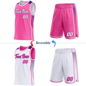 Ensemble de maillots de basket-ball réversibles personnalisés rose et blanc, uniforme en maille sublimée, nom et numéro de l'équipe, vêtements de sport unisexes pour adultes - Product Image 1