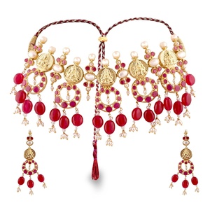 RAY FINE ORNATES Gold Plated Temple <b>Necklace</b> <b>Ruby</b> Pink Pearl Set Lakshmi Coin Vintage IGI Certified Handmade Indian Jewelry - Product Image 2