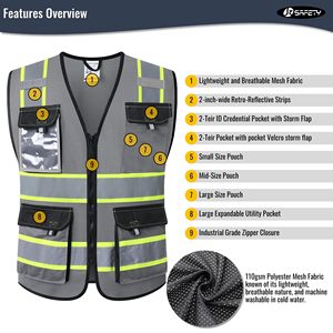 High Visibility Reflective Safety Vests for Men Women Vest with Pockets Mesh Fabric <b>Construction</b> Safety Apparel Neon <b>Work</b> Vest - Product Image 2