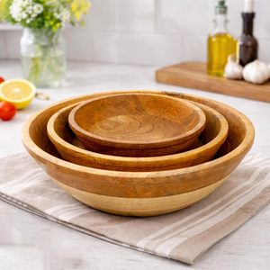 Planche à découper en bois d'acacia KHATI HOUSE, ustensiles de service |   Bols en bois naturel écologiques et durables pour salades, fruits et collations du Rajasthan - Product Image 6
