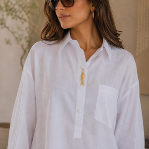 <b>Women's</b> Cotton Shirt Dress <b>White</b> Button Front <b>Long</b> <b>Sleeve</b> Tunic - Product Image 2