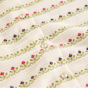 Cardigan en coton doux à col en V, motif floral écru, pour femme, manches longues, tricoté, boutonné devant, style vintage, automne, vente en gros - Product Image 6