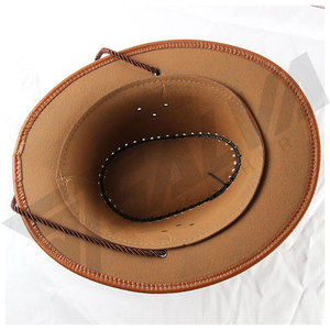 Chapeau de cowboy western en cuir de tête de vache avec rivets, à large bord, pour hommes et femmes, idéal pour les voyages en extérieur et la protection solaire - Product Image 5