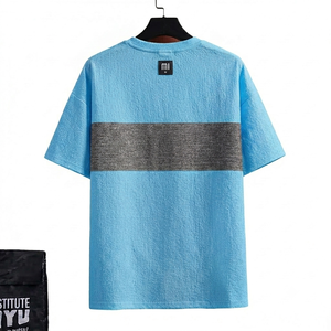 เสื้อยืดผู้ชายสีฟ้า ผ้าระบายอากาศดี แถบสีเทาที่อก แขนสั้น สไตล์ลำลอง สตรีทแวร์ ทรงหลวม แฟชั่นฤดูร้อน - Product Image 2