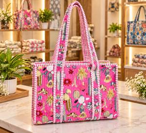 For Bohemian Quilted Canvas <b>Tote</b> <b>Bag</b> <b>Zipper</b> Closure Lady Fashion Vintage Lightweight Floral Print Shoulder Shopping Handbag - Product Image 1