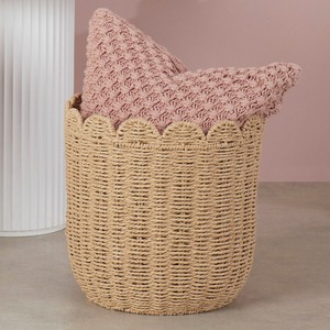 Panier rond en jonc de mer avec bordure en forme de coquille, panier de rangement fait main, vente en gros, écologique, fabriqué au Vietnam - Product Image 3