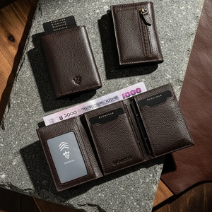 Etui porte-cartes en aluminium mince portefeuille pop up en cuir véritable Rfid pour hommes avec pince à billets - Product Image 5