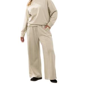 Conjunto de 2 Piezas para Mujer, Estilo Modesto, Top de Manga Larga, Pantalones Anchos, Chándal Informal, Logotipo Personalizado, OEM, Venta al Por Mayor - Product Image 4