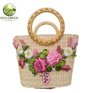 Bolso de Jacinto de Agua Artesanal Natural VIETNAM ECO GREEN Material Orgánico Ecológico Ovalado Hecho a Mano Moderno y Versátil - Product Image 3