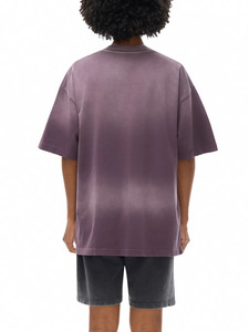 Camiseta Oversize de Algodón Morado Desgastado Estilo Vintage Streetwear, Camiseta Oversize Morada de Algodón Pesado Unisex con Hombros Caídos - Product Image 2