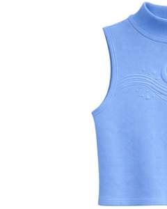 Camiseta sin mangas de cuello alto acanalada azul cielo para mujer, personalizada con diseño de luna en relieve, sin mangas, de verano, fabricante personalizado - Product Image 2