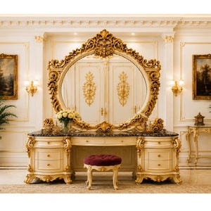 Imperial Hand-Carved Teak Wood Dressing <b>Table</b> Set Buy 6 Drawers Bedroom Vanity Premium Classic Round Gold Ornate Dressing <b>Table</b> - Product Image 1