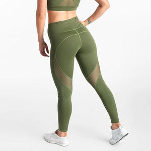 Leggings vert olive taille haute longueur intégrale en tricot extensible Spandex Nylon Sporty pour toutes les saisons - Product Image 4