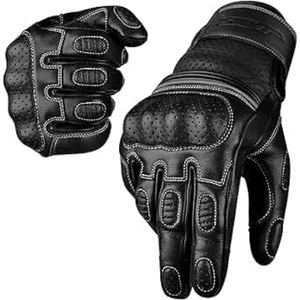Gants de moto en cuir véritable ciré de qualité supérieure avec doublure intérieure chaude et rembourrage en mousse pour éviter les blessures - Product Image 5