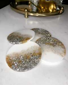 Sous-verres ronds en résine avec motif feuille d'or, sets de table modernes faits à la main, antidérapants, diamètre 350 mm - Product Image 3