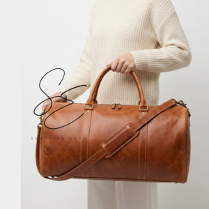 Bolsa de Viaje de Cuero Genuino Hecha a Mano, Bolsa de Viaje de Gran Capacidad con Correa para el Hombro, Bolsa de Viaje de Cuero Granulado de Grano Completo, Unisex - Product Image 2