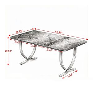 Tavolo da Pranzo Rettangolare in Pietra Sinterizzata e Marmo, Design Robusto in Legno Massello - Product Image 3