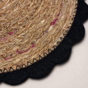 Handwoven Seagrass <b>Table</b> <b>Mat</b> with Cotton Lace | Fringe Heat Resistant <b>Round</b> Placemat for Dining <b>Table</b> Cups Pots and Bowls - Product Image 3