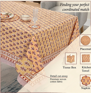 Nappe rectangulaire florale Ridhi indienne faite à la main, imprimée au bloc, 100 % coton, moderne, écologique, durable, lavable et personnalisable - Product Image 2