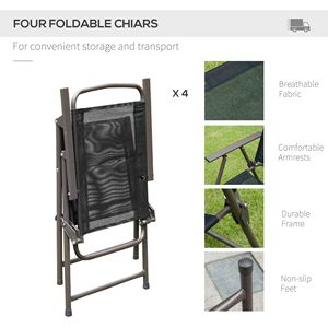 Per Outsunny Set da pranzo Patio 6 pezzi 4 ombrellone 4 sedie pieghevoli tavolo in vetro nero per giardino giardino esterno mobili da pranzo - Product Image 2