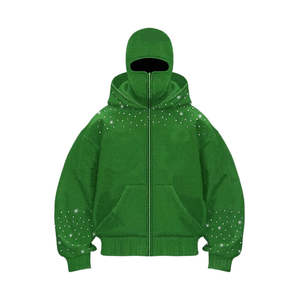 Sudadera con capucha y cremallera completa para hombre, con logotipo personalizado OEM, tipo pasamontañas, máscara facial, máscara de esquí, de forro polar y algodón, estilo ninja, con pedrería, de estilo urbano. - Product Image 1