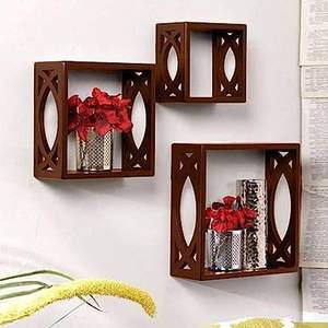 ชั้นวางติดผนัง ชั้นวางลอยตกแต่ง ชุดชั้นวางติดผนังทรงสี่เหลี่ยม 3 ชิ้น สำหรับตกแต่งห้องนั่งเล่นและห้องนอน (สีน้ำตาล) - Product Image 1