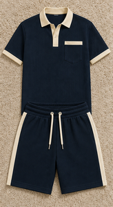 Ensemble de survêtement polo et short en maille gaufrée de luxe pour homme, style décontracté « Old Money », deux pièces, idéal pour l'été, qualité supérieure - Product Image 6