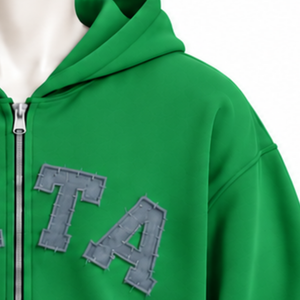 Sweat à capuche zippé vert pour homme, avec patch lettres en chenille, en molleton épais, coupe droite, style streetwear décontracté, poche kangourou, hiver - Product Image 5