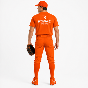 RONAL Unisex Orange Baseball Uniform Set Short Sleeve Crew <b>Neck</b> Moisture Wicking Breathable Polyester Sportswear Customized Team - Product Image 3