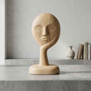 Mask Galau Stand Handcrafted <b>Wooden</b> Face Sculpture <b>Rustic</b> Abstract Tabletop Decorative Artwork Stand Home Decor Display Accent - Product Image 3