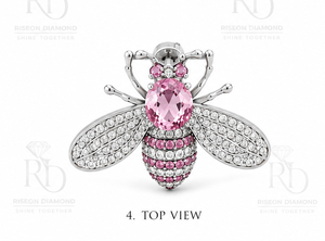 Luxury <b>Bee</b> Pink Gemstone Silver Brooch Premium 925 Sterling Silver White Stone Oval Cut Dress Blazer Suit Lapel Pin Statement - Product Image 5