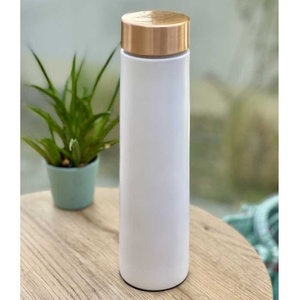 Minimalist <b>White</b> Copper <b>Water</b> <b>Bottle</b> With Gold Lid Portable Travel Thermos - Product Image 1