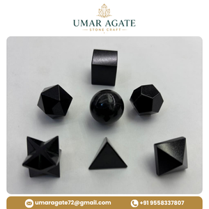 Ensemble de formes géométriques en obsidienne noire naturelle, formes de cristaux géométriques polies, gemmes de géométrie sacrée, vente en gros - Product Image 4