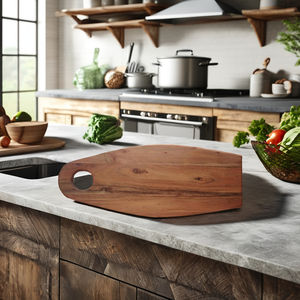 Plateau de charcuterie en bois d'acacia naturel élégant, plateau de service ovale unique, bloc à découper moderne avec poignée circulaire - Product Image 3