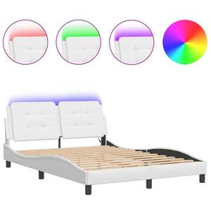 Cadre de lit rembourré Zadar blanc 53,9''x74,8'' avec LED sans matelas - Product Image 2
