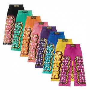 กางเกงแฟชั่นทรงขาบาน ดีไซน์เก๋ไก๋ พิมพ์ลายโลโก้แบบพัฟพร้อมตกแต่งคริสตัล ลายเปลวไฟ ดีไซน์ขาดๆ แบบดิสเทรส - Product Image 1