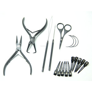 Professional Stainless Steel Black Hair Extension Tool Kit Micro <b>Ring</b> Pliers Loop Needle Scissors <b>Clip</b> Set Pouch Nano Bead I-Tip - Product Image 6