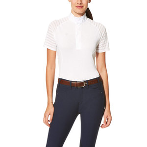 Chemise d'équitation pour femmes, blanche, tricotée, à manches courtes, respirante, col haut, fermeture boutonnée, couleur unie - Product Image 2