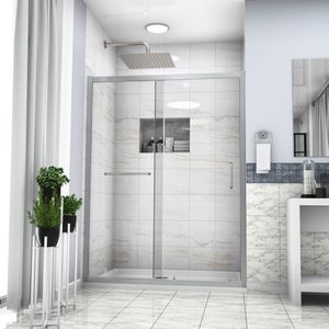 Porta Doccia Scorrevole Singola 48''L x 72''A, Box Doccia Scorrevole 48''L x 72''A in Nichel Spazzolato - Product Image 1